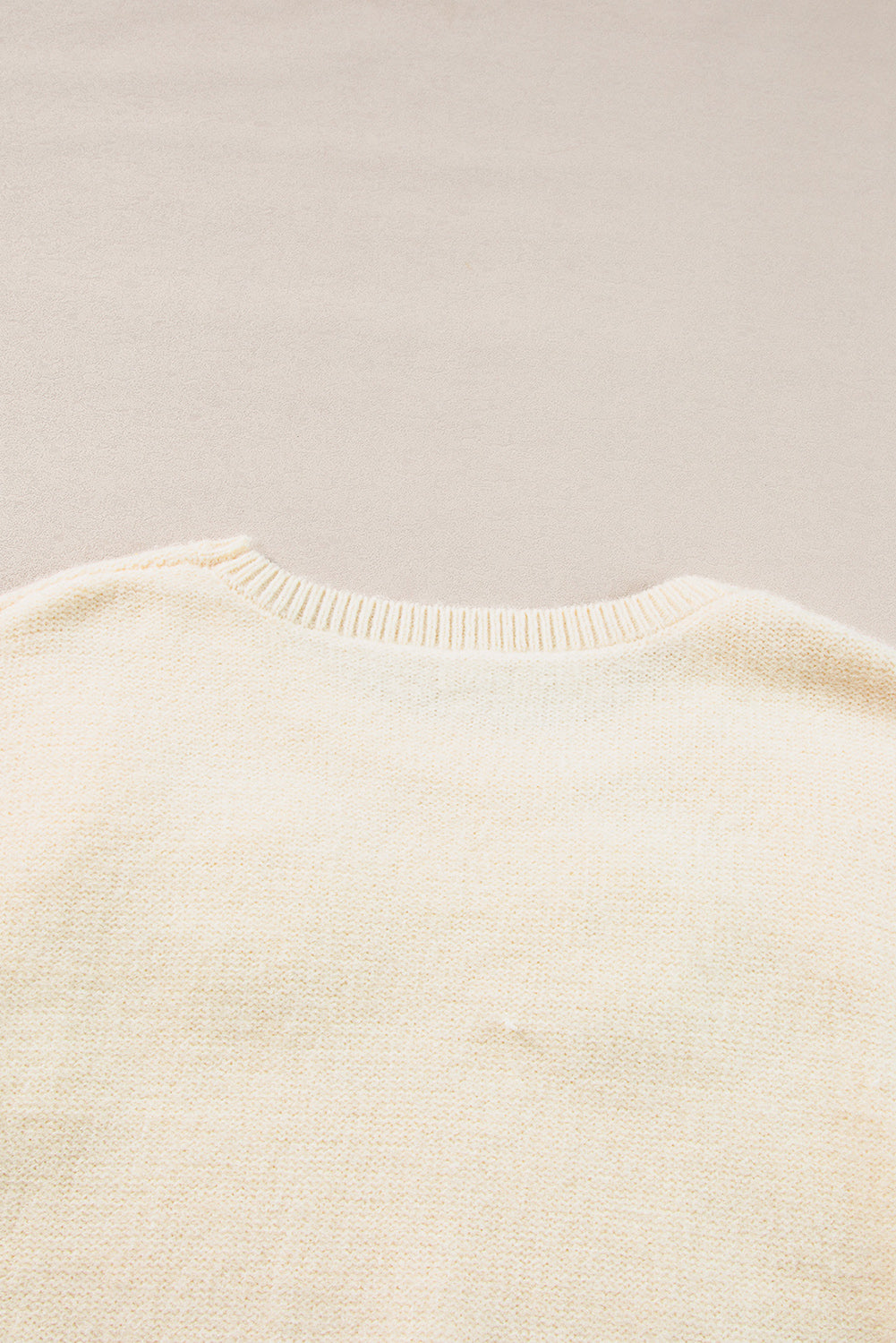 Light Blue Knitted Flower Pattern Ribbed Edge Sweater