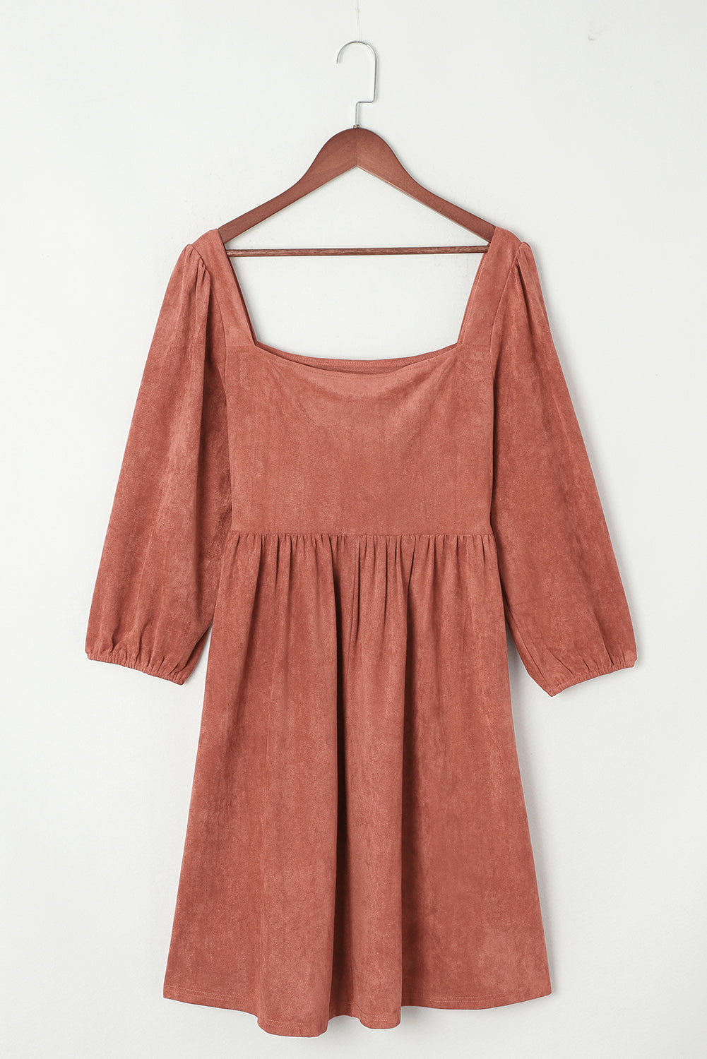 Black Suede Square Neck Puff Sleeve Dress