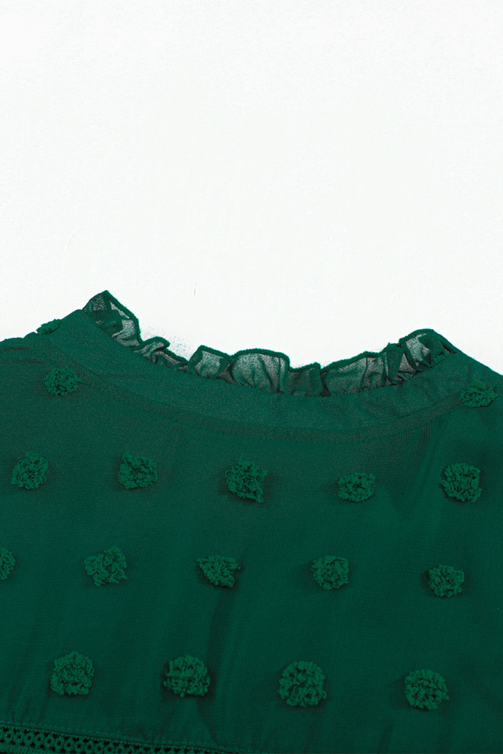 Blue Ruffled Split Neck Lace Hollow Out Puff Sleeve Polka Dot Blouse