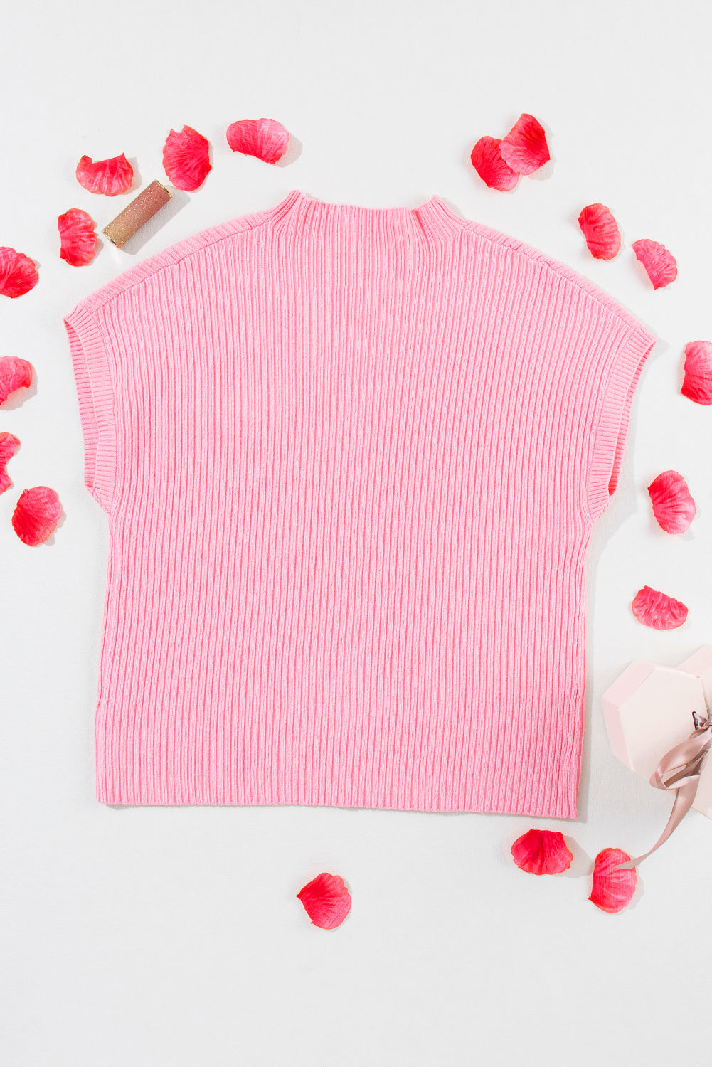Beau Blue Patch Pocket Ribbed Knit Short Sleeve Sweater