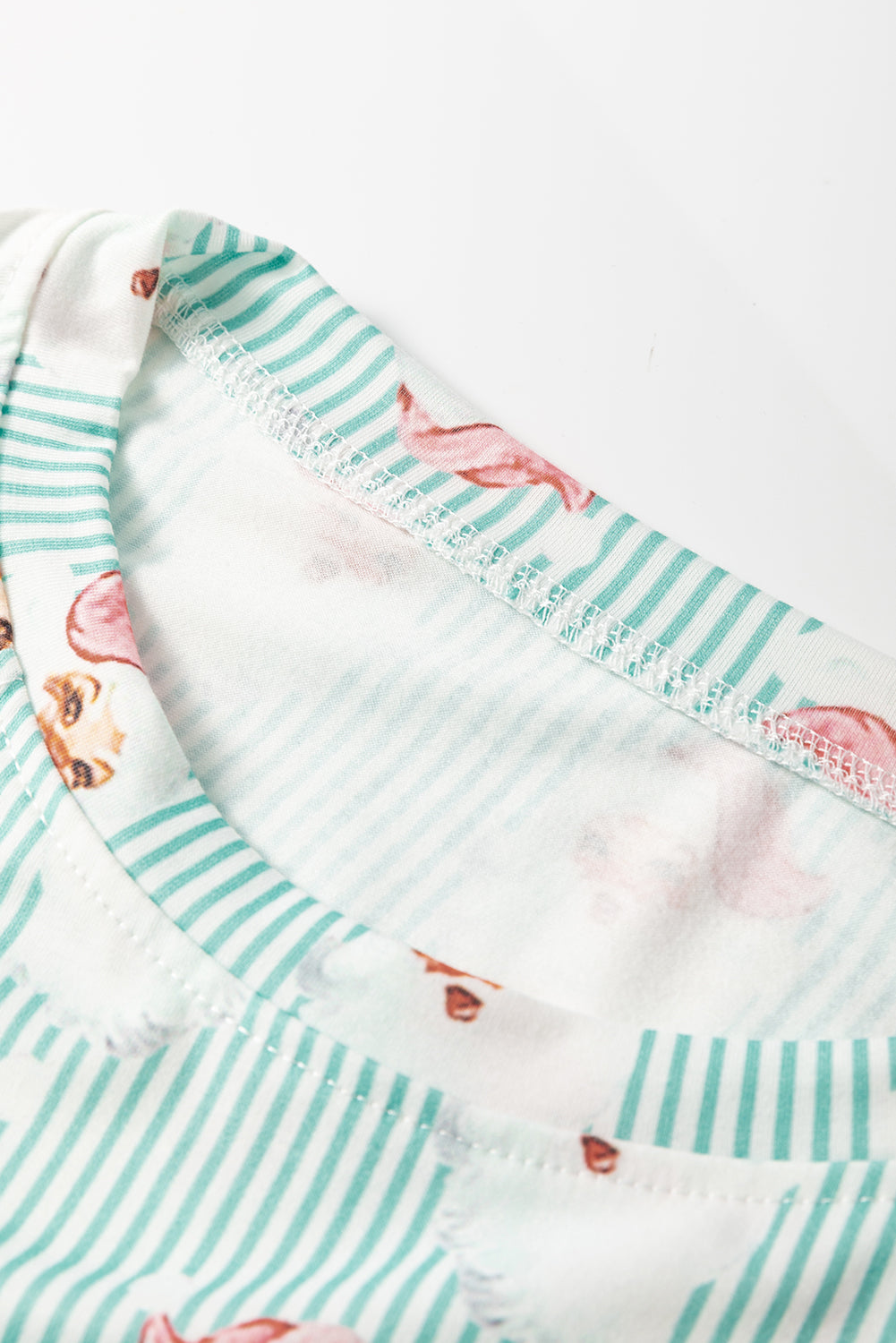 Sky Blue Santa Claus Striped Print Loose Fit Two Piece Lounge Set