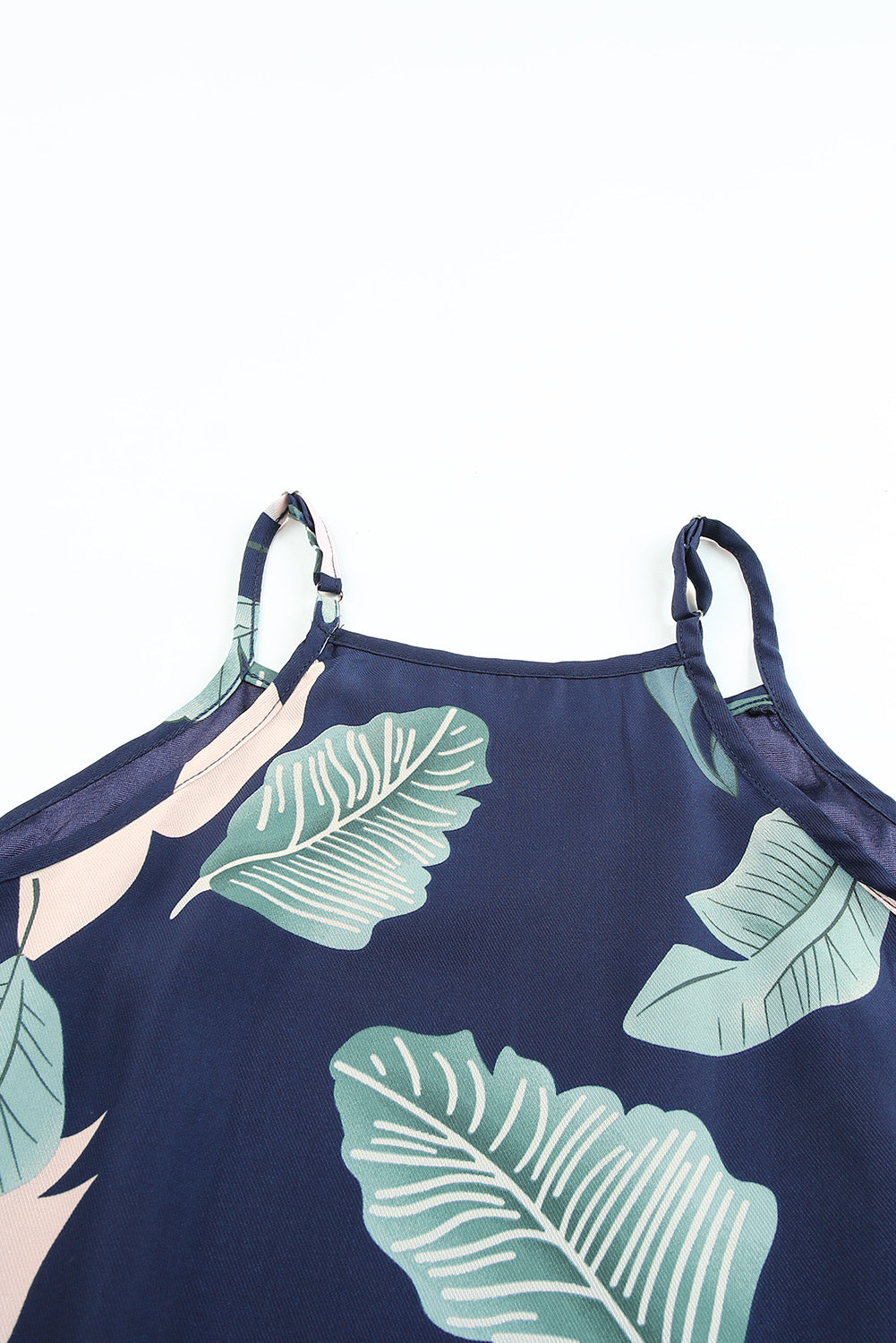 Palm Tree Leaf Print Navy Sleeveless Dress