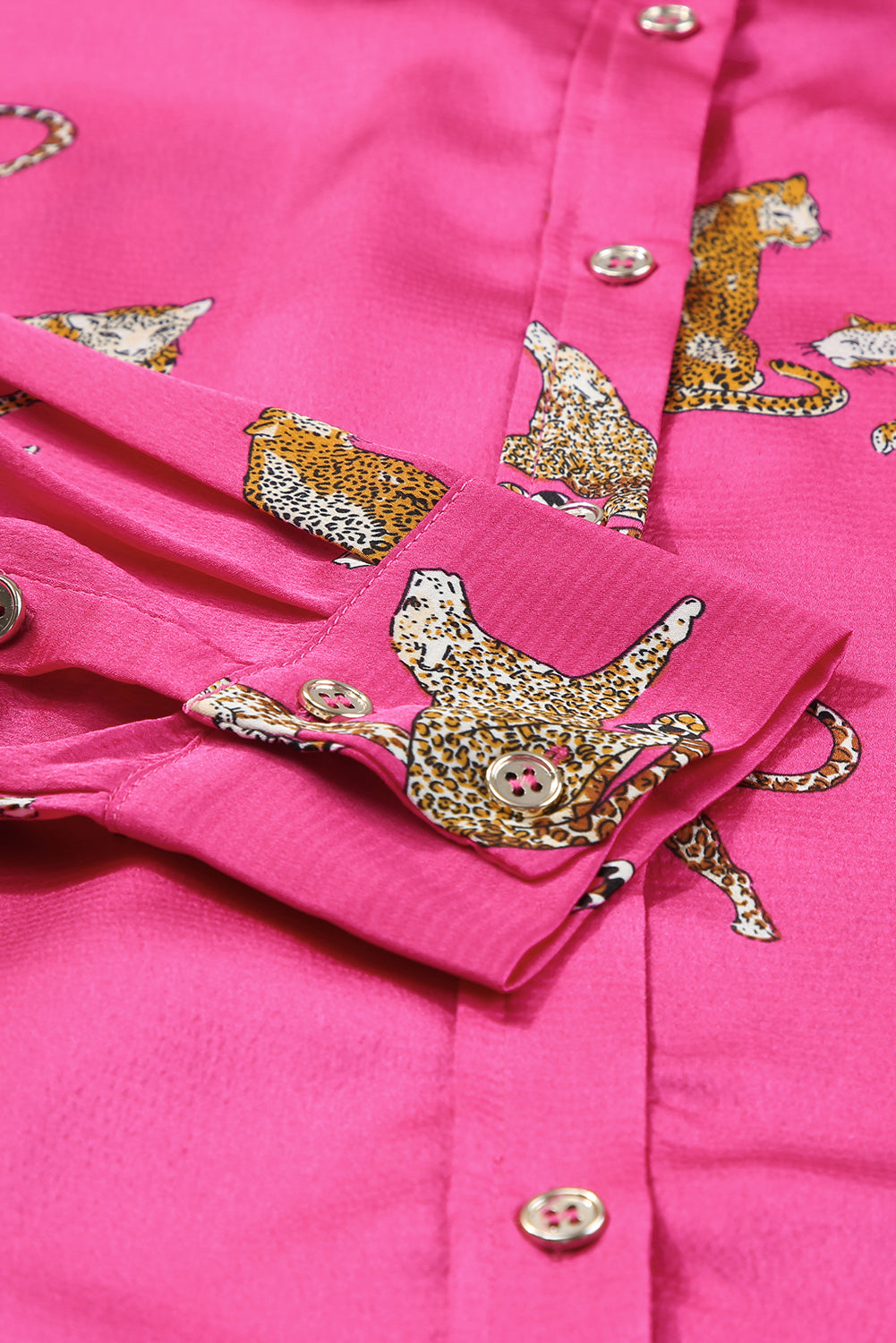Russet Orange Cheetah Animal Print Button Up Satin Shirt