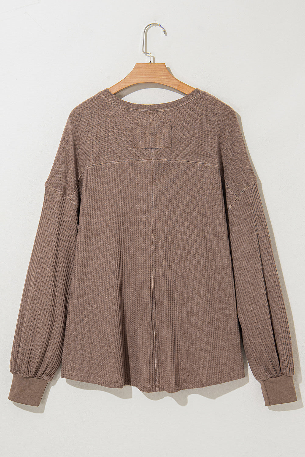Orchid Petal Waffle V Neck Long Sleeve Drop Shoulder Loose Blouse