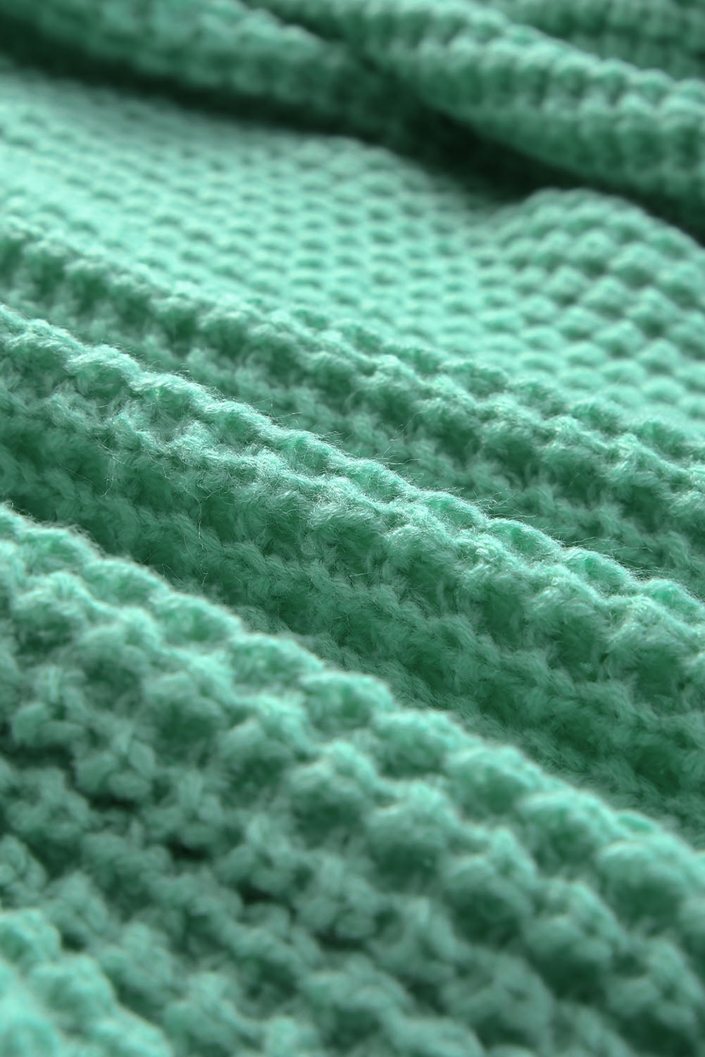 Green Long Line Open Front Knitted Cardigan with Pockets
