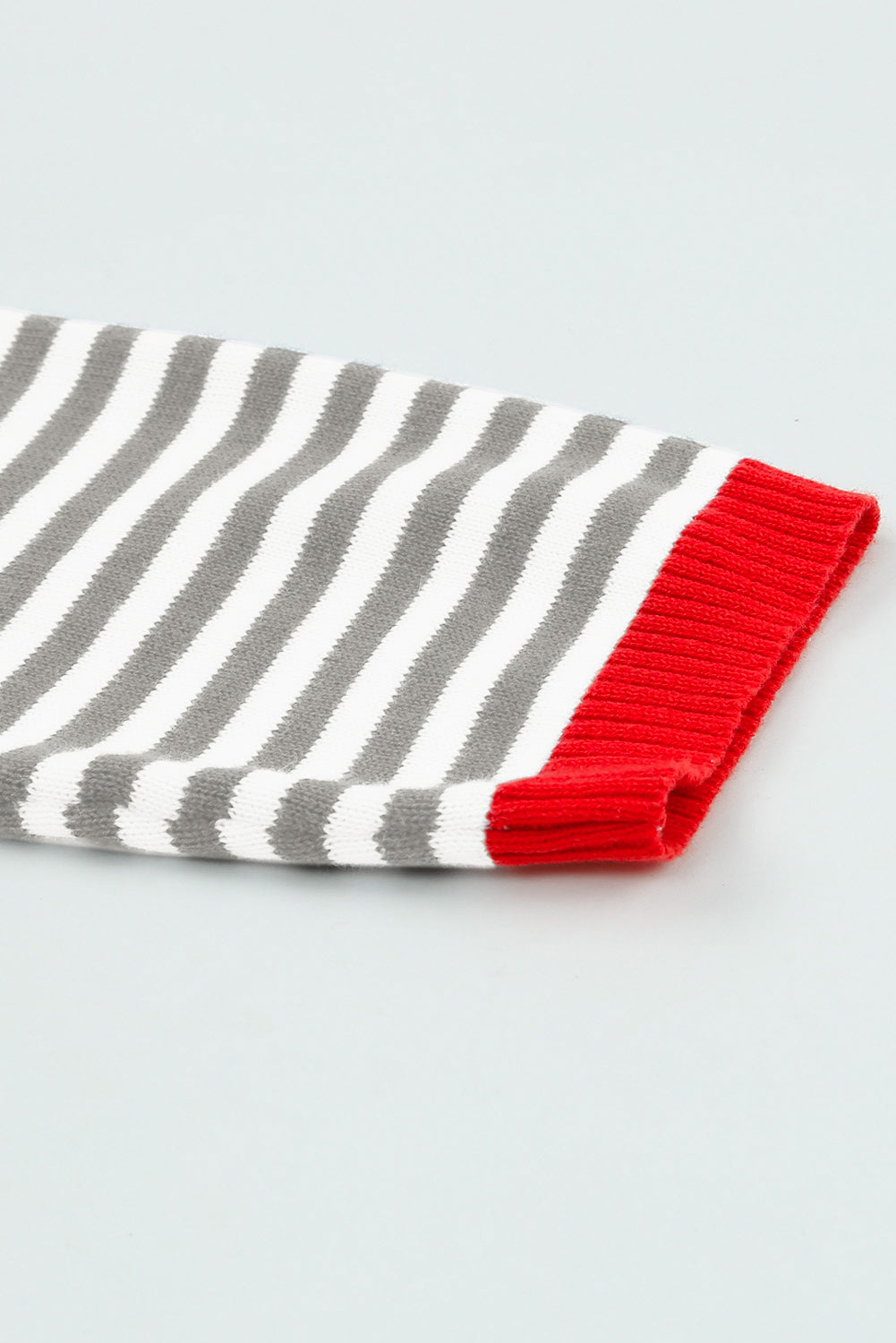 Fiery Red Contrast Trimmed Striped Drop Shoulder Sweater
