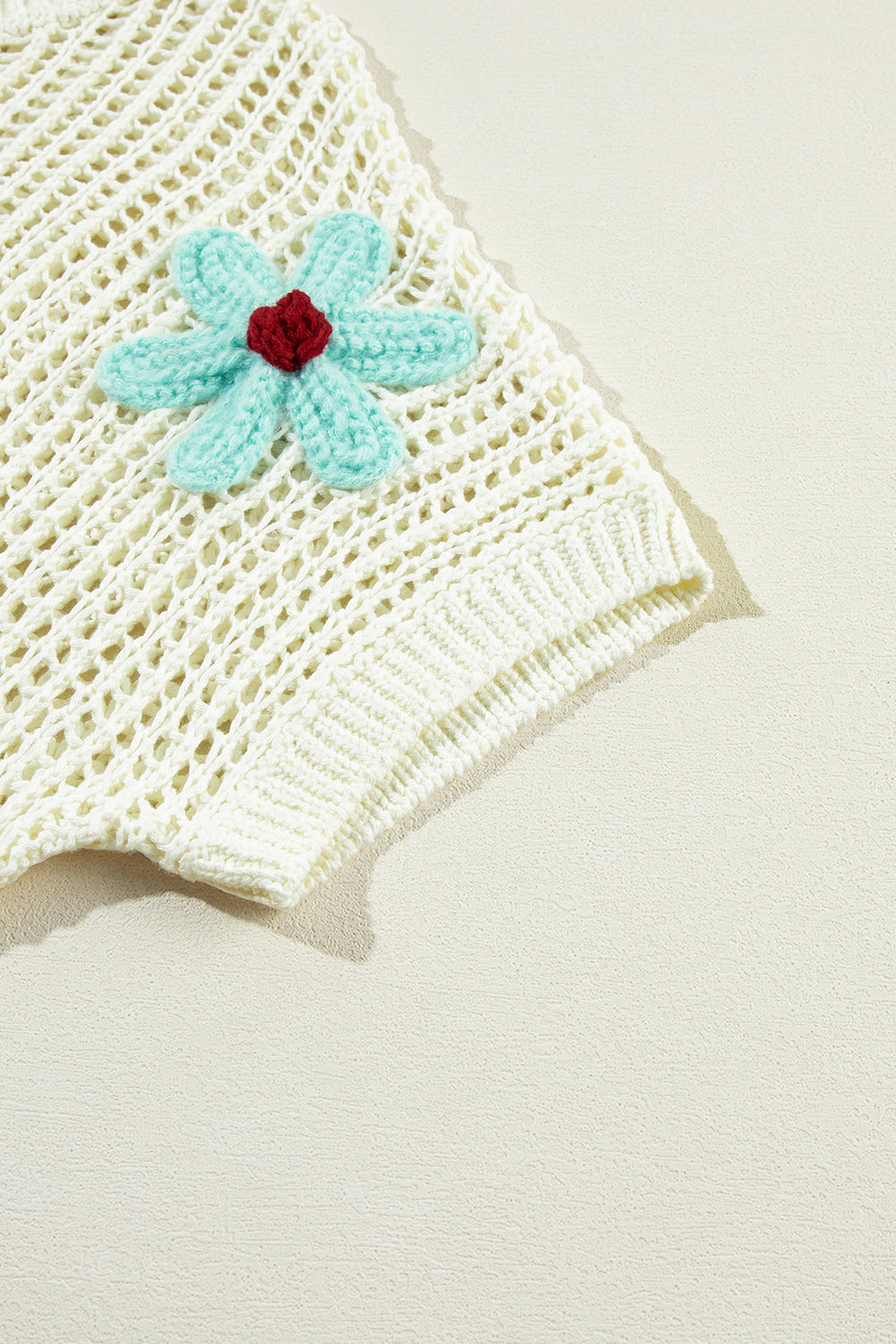 Light French Beige Crochet Flower Hollow-out Sweater T Shirt