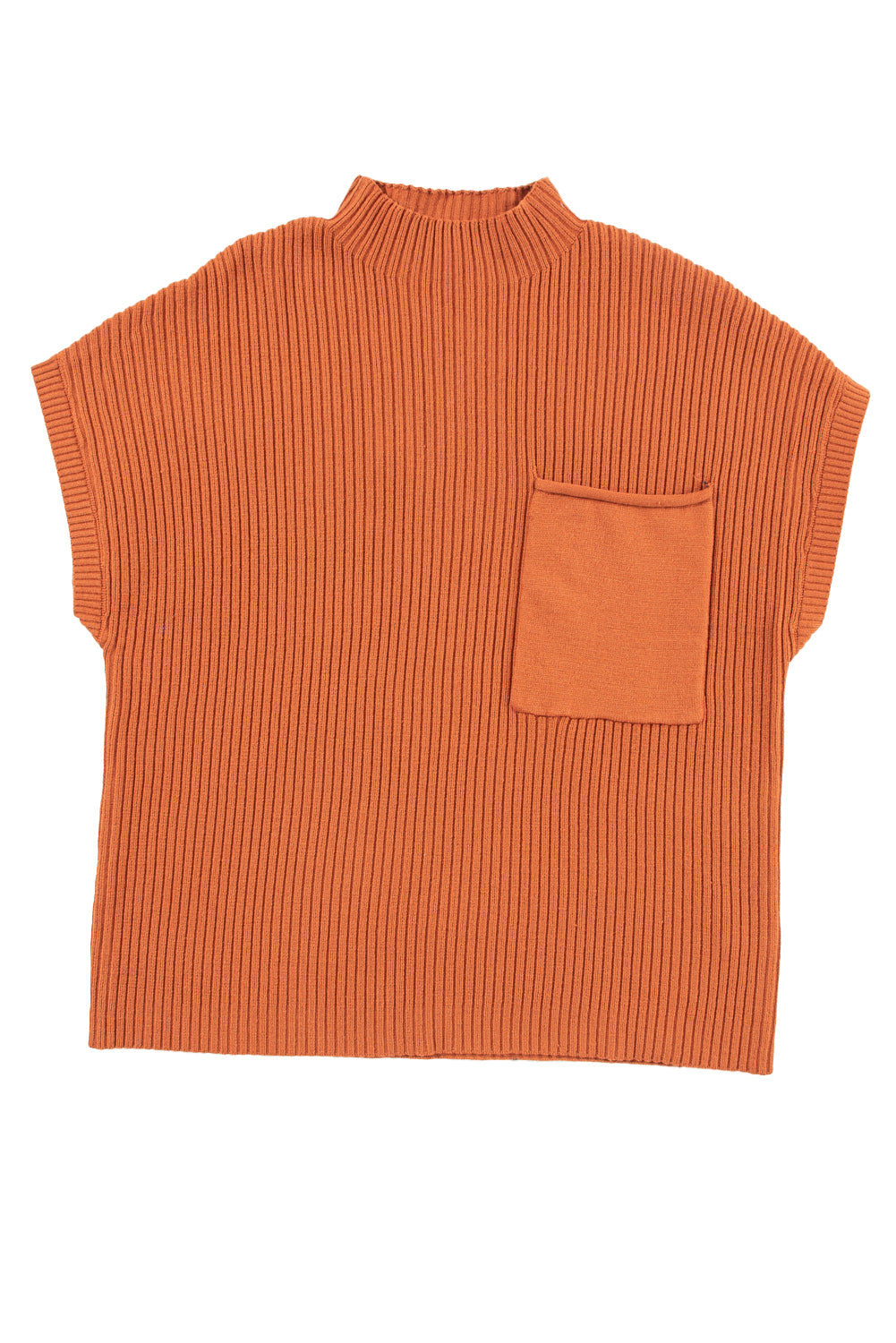 Beau Blue Patch Pocket Ribbed Knit Short Sleeve Sweater