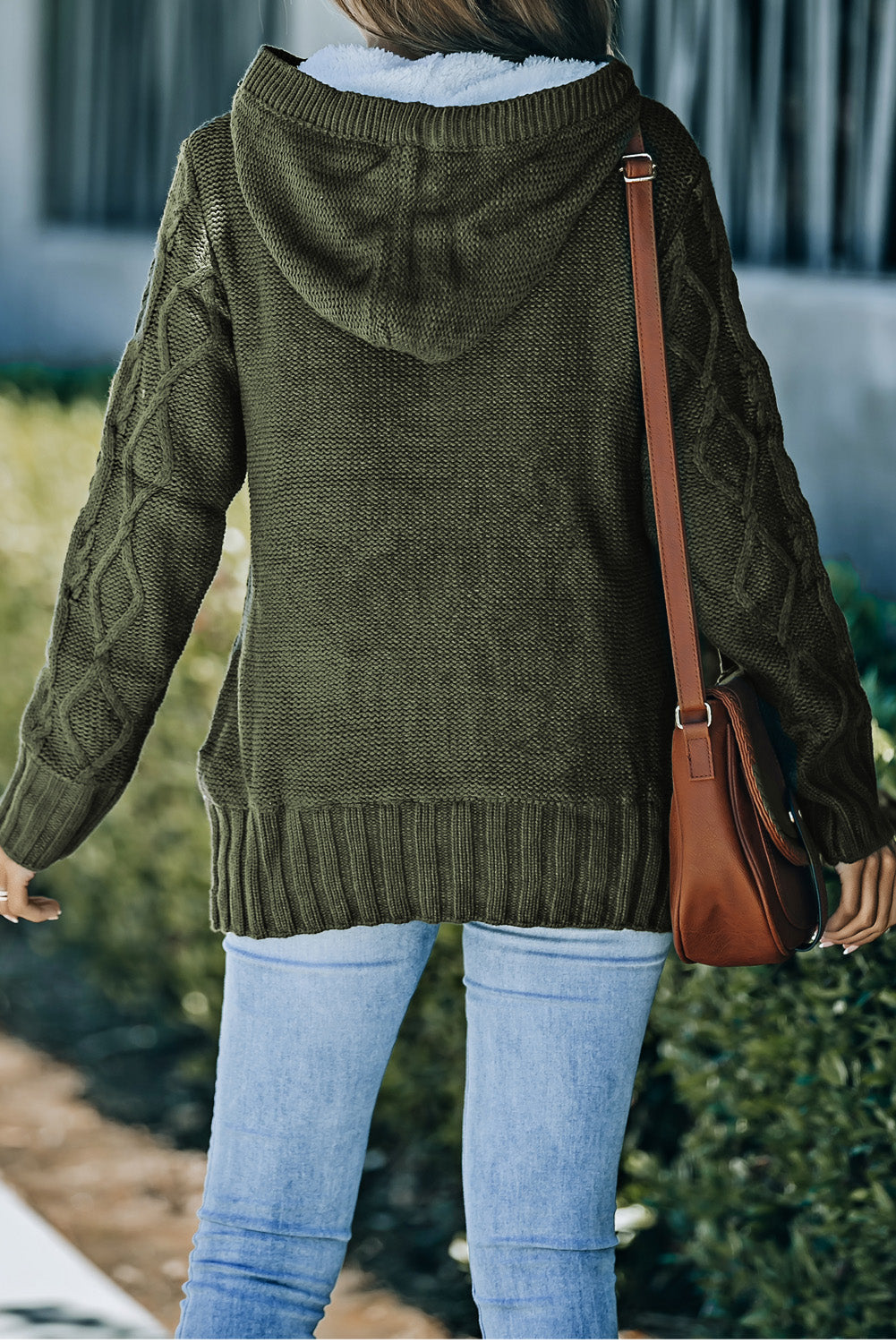 Fur Hood Horn Button Sweater Cardigan
