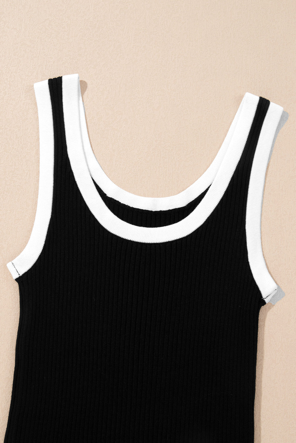 Bright Pink Colorblock Edge Ribbed Knit U Neck Tank Top