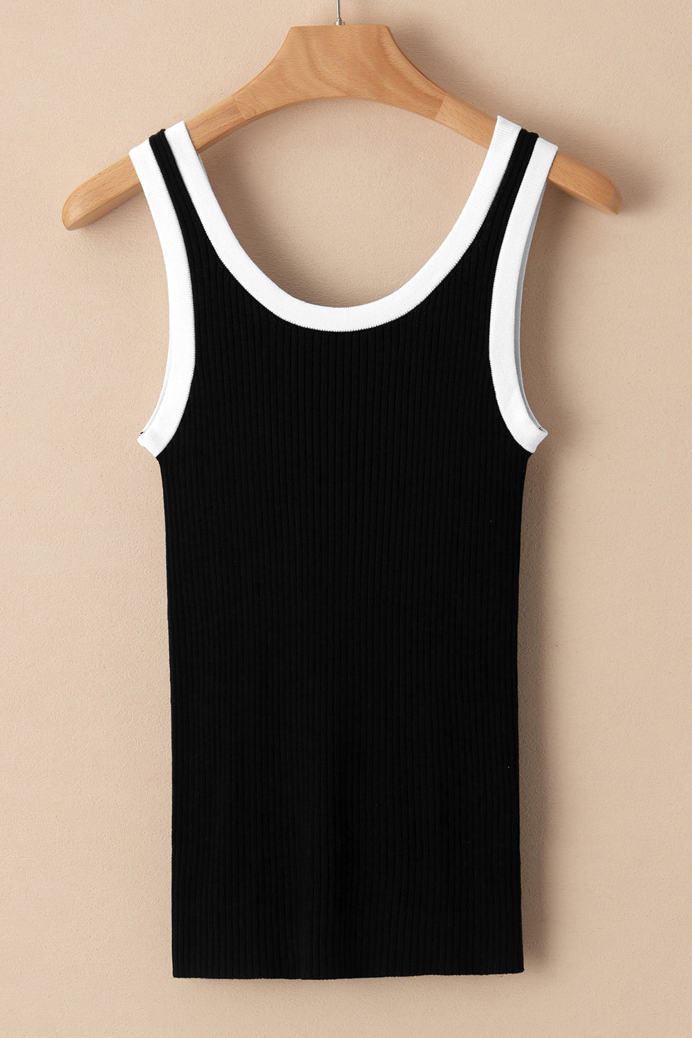 Bright Pink Colorblock Edge Ribbed Knit U Neck Tank Top