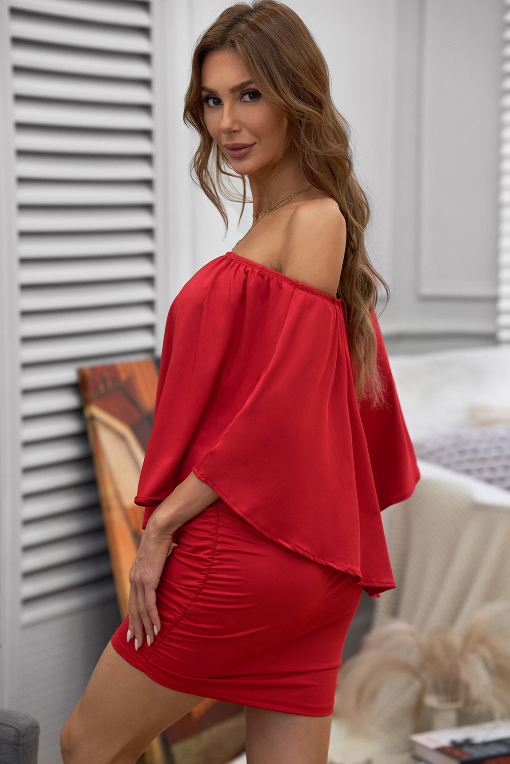 Multiple Dressing Layered Dark Blue Mini Poncho Dress
