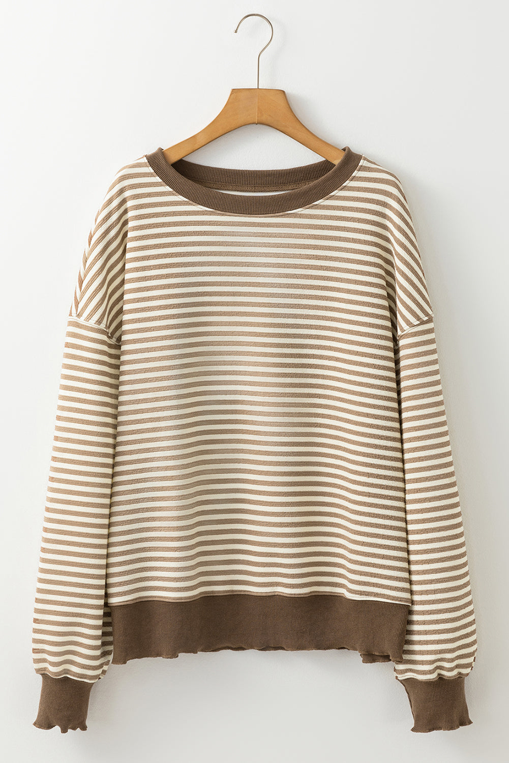 Pink Stripe Loose Drop Shoulder Long Sleeve Top