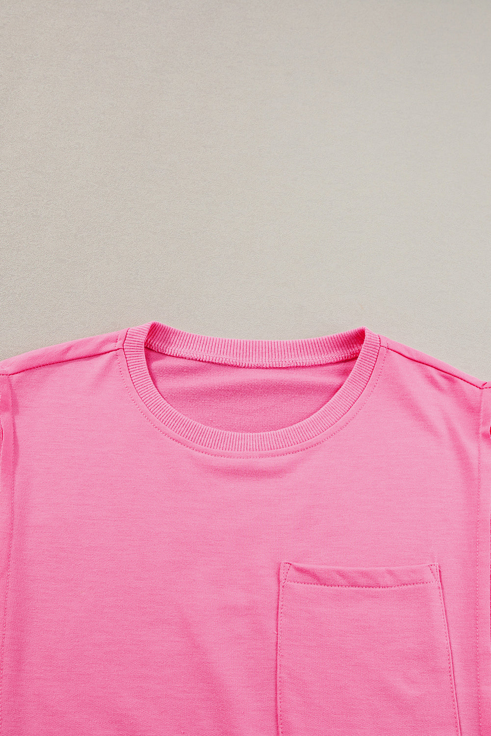 Light Grey Exposed Seam Chest Pocket Split Loose T Shirt