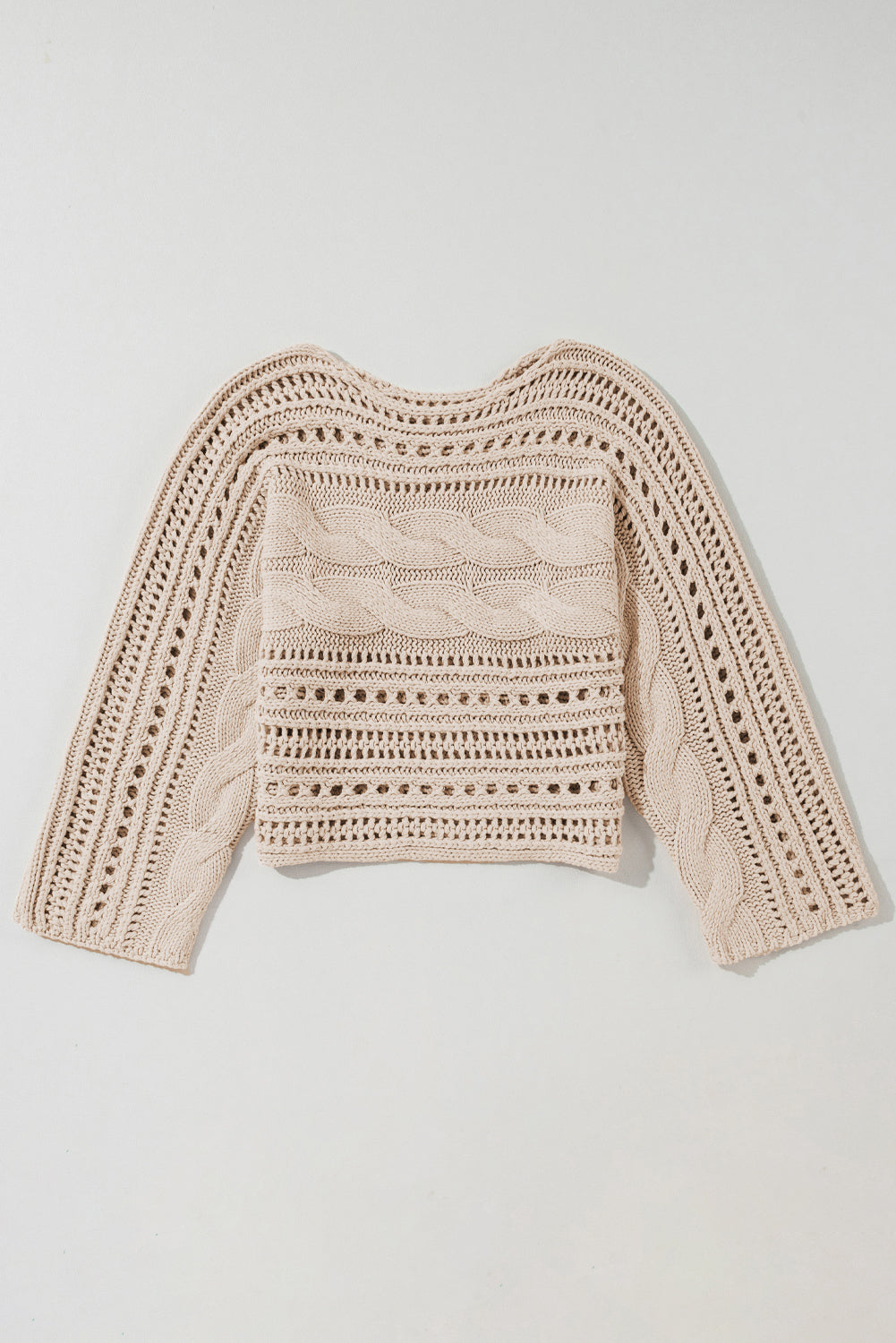 Blackish Green Hollow-out Cable Knit Cropped Sweater