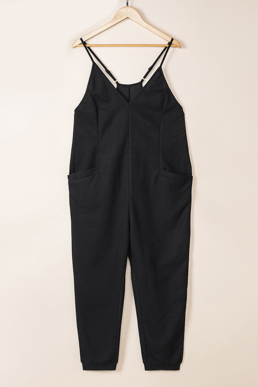 Gray Textured Sleeveless V-Neck Pocketed Casual Jumpsuit