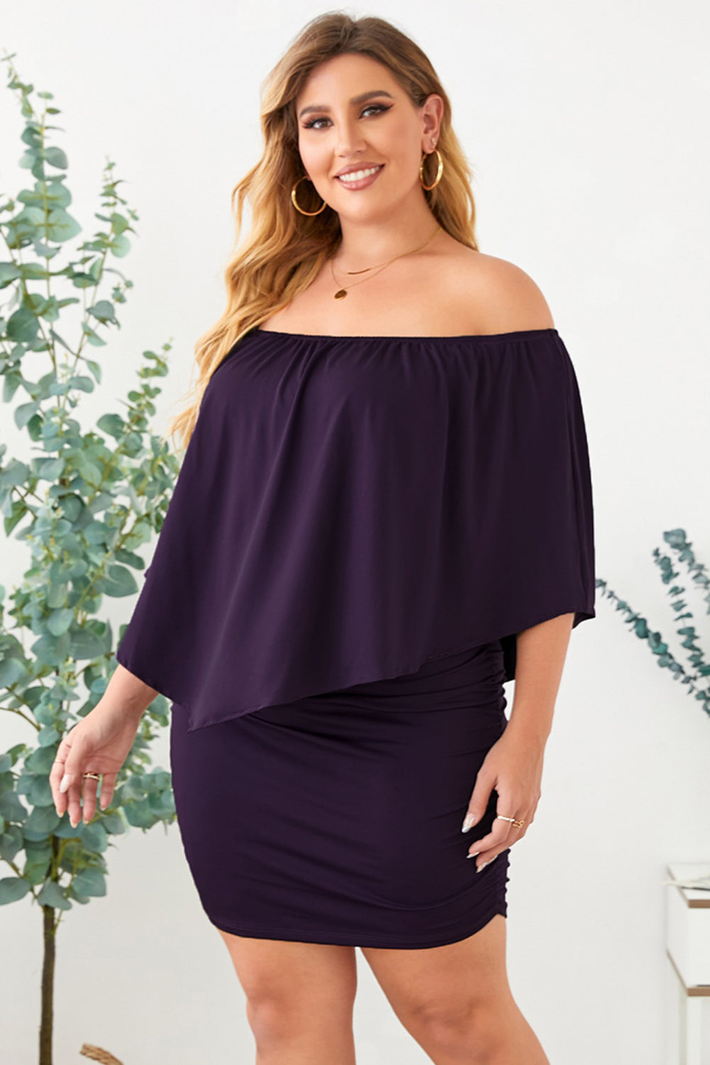 Multiple Dressing Layered Dark Blue Mini Poncho Dress