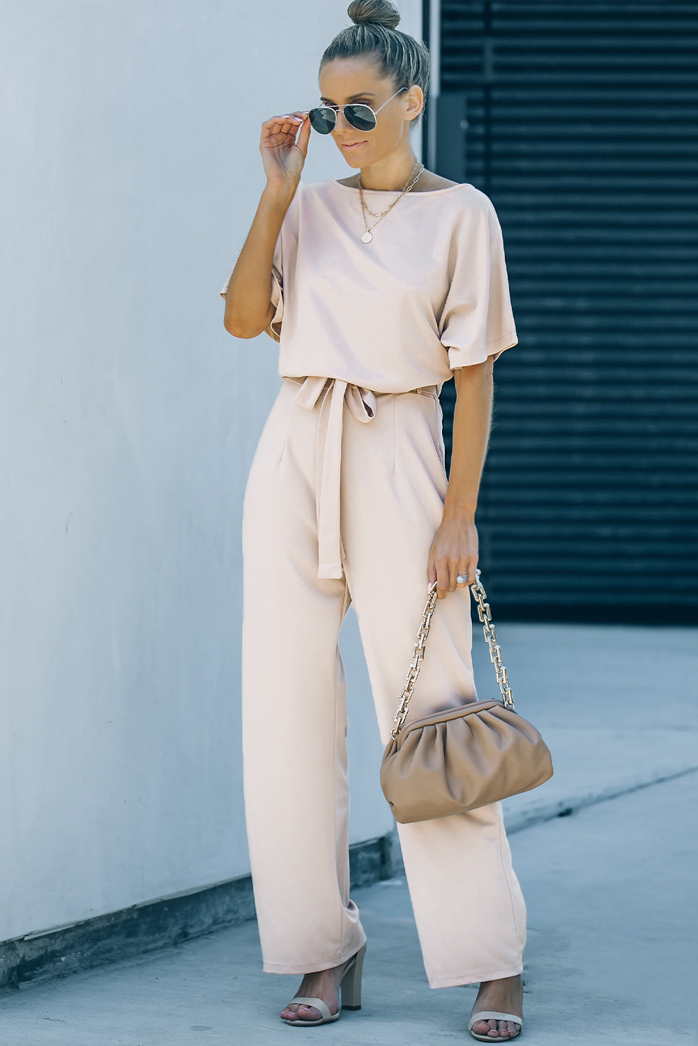 Gray Oh So Glam Belted Wide Leg Jumpsuit