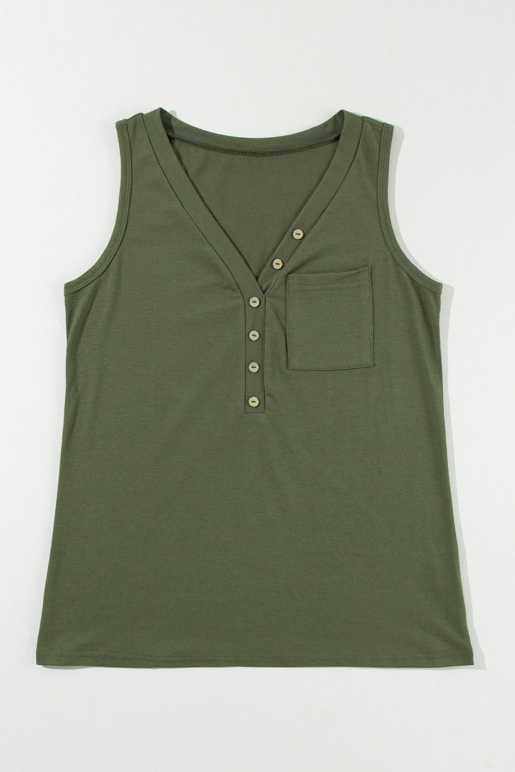 Black Half Button V Neck Patched Pocket Tank Top
