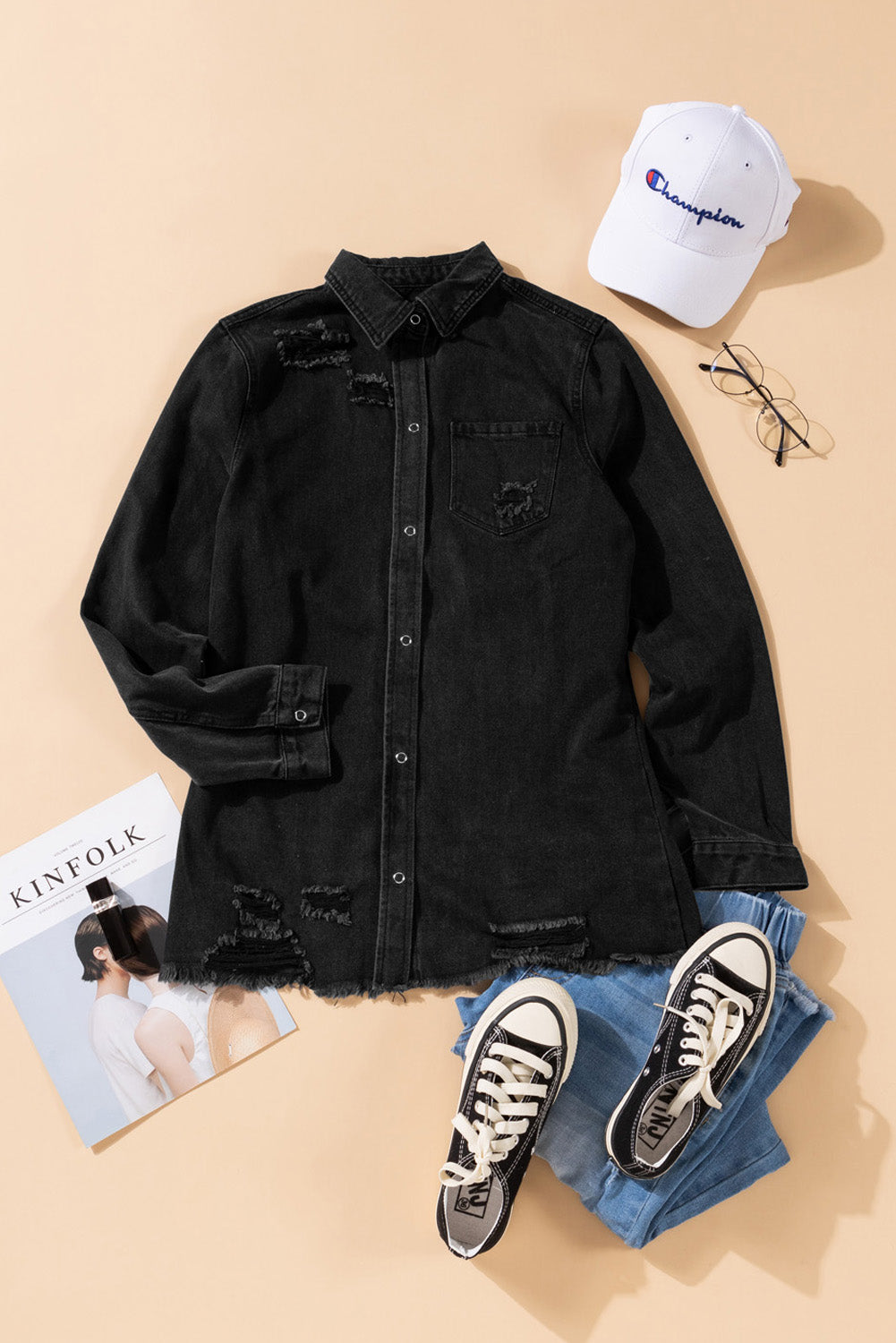 Green Ripped Denim Jacket