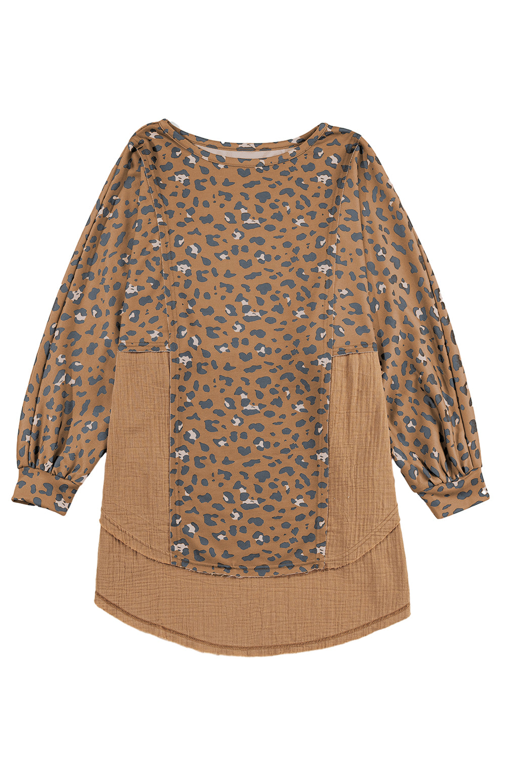 Pink Raw Edge Leopard Patchwork Oversized Blouse