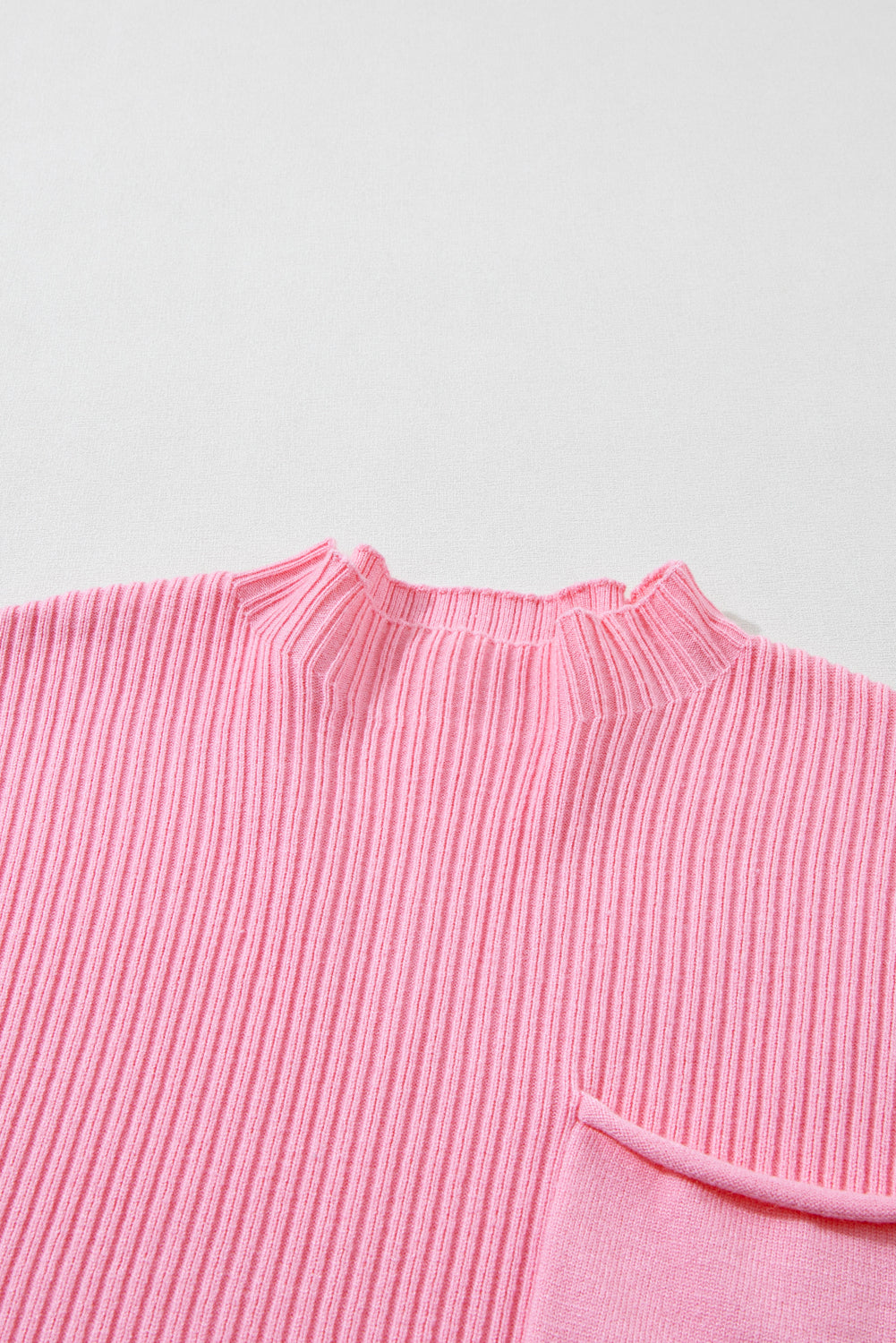 Beau Blue Patch Pocket Ribbed Knit Short Sleeve Sweater