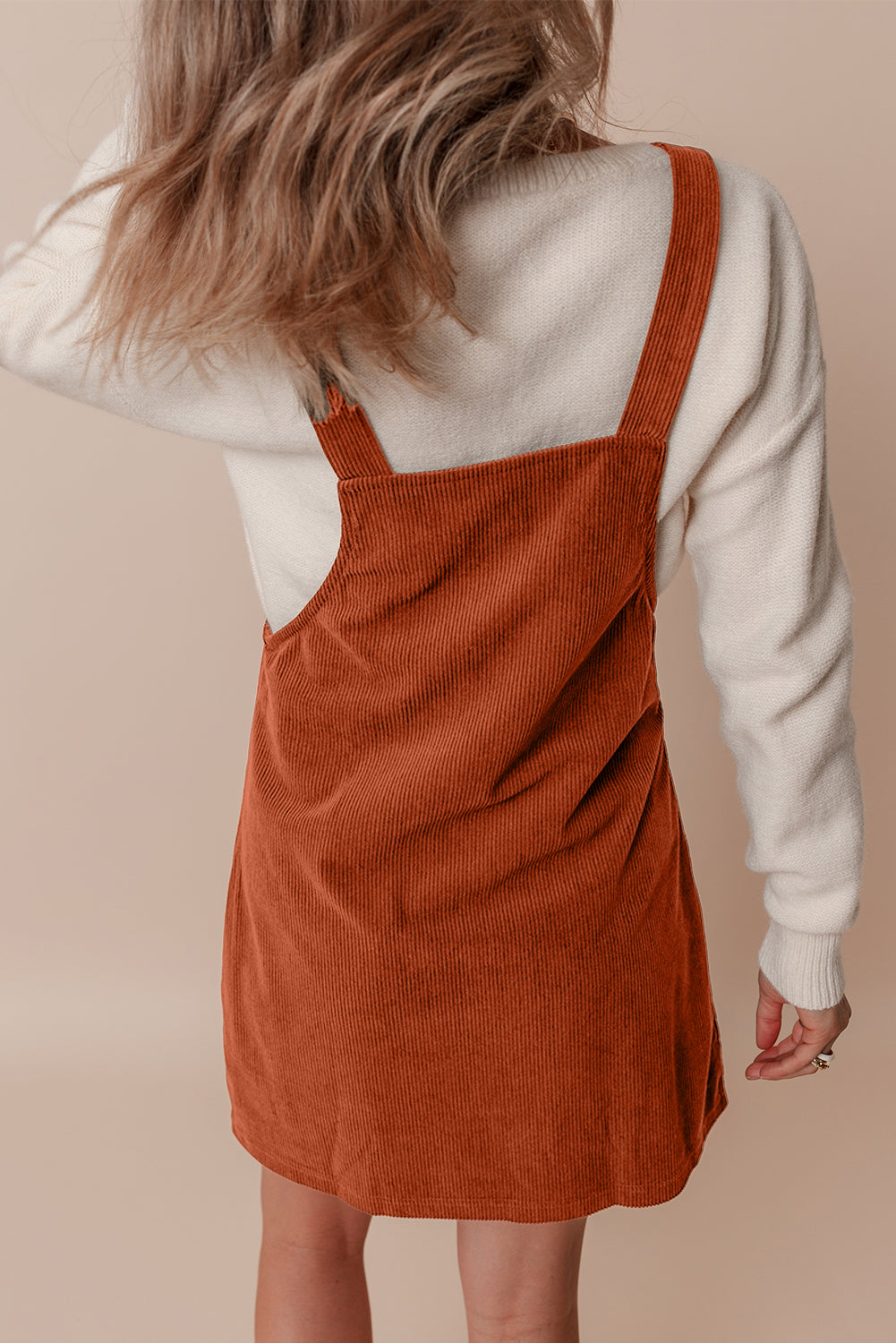 Black Solid Front Pockets Sleeveless Corduroy Overall Dress