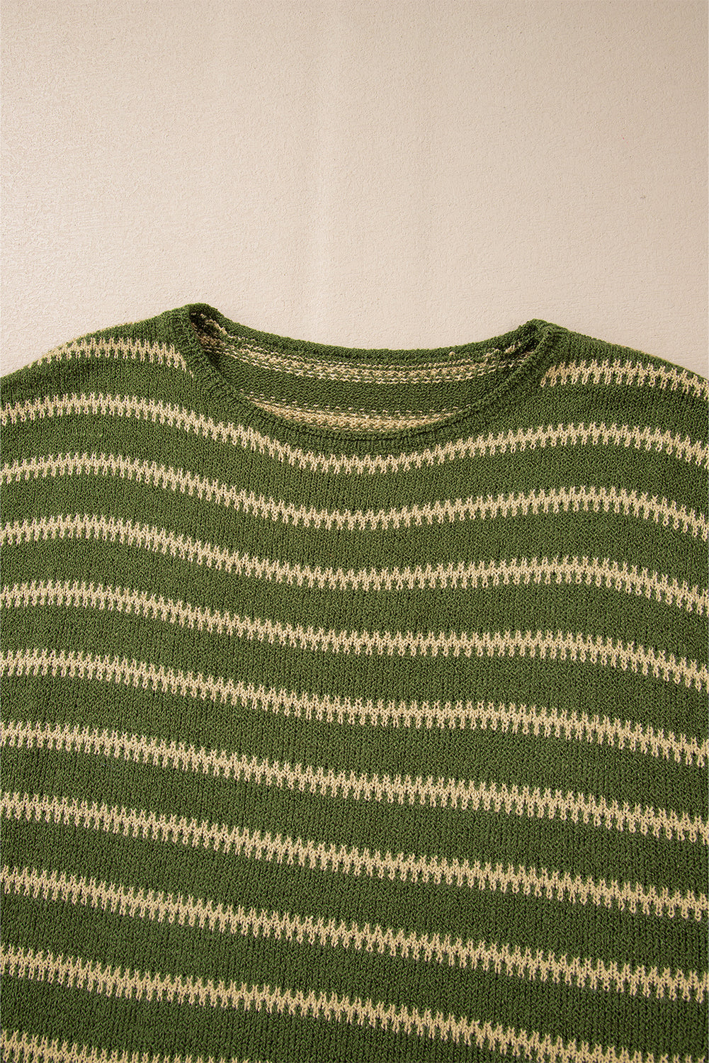Khaki Stripe Drop Shoulder Casual Sweater