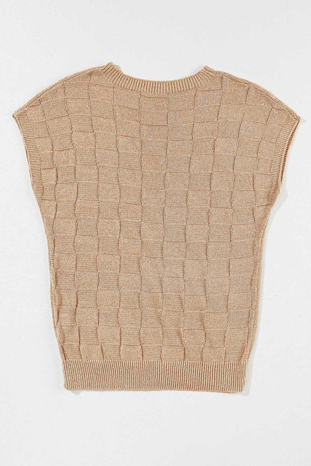 Bright Pink Lattice Textured Knit Short Sleeve Sweater