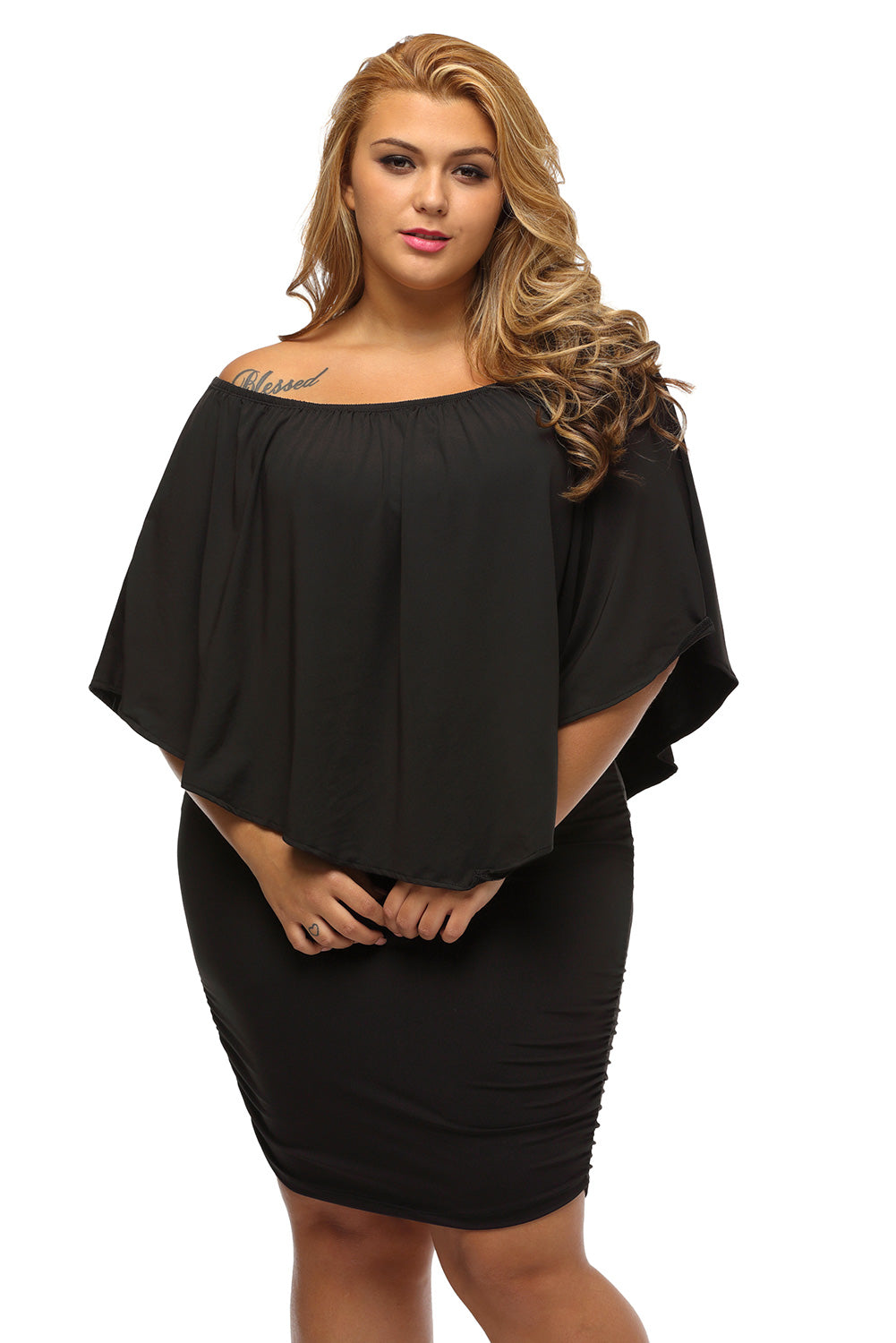 Multiple Dressing Layered Dark Blue Mini Poncho Dress