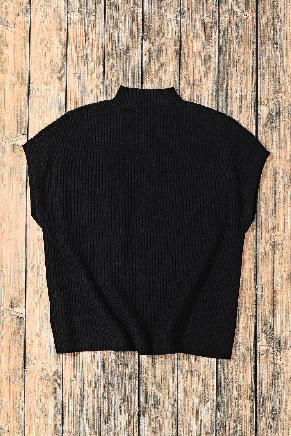 Beau Blue Patch Pocket Ribbed Knit Short Sleeve Sweater