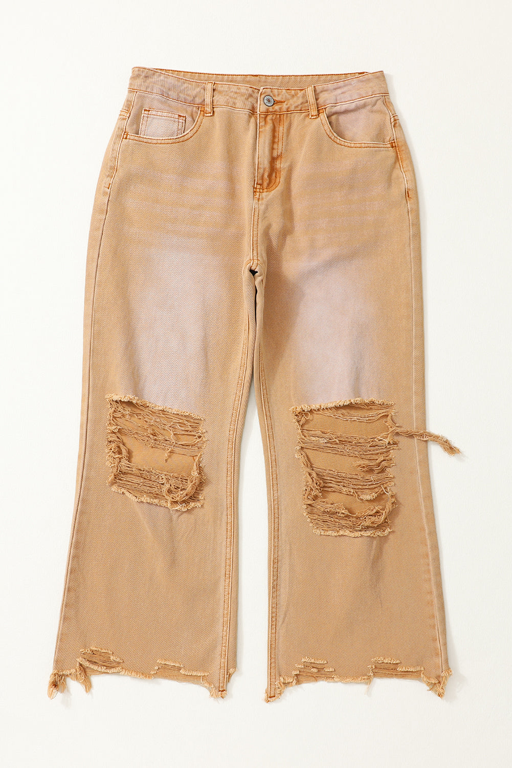 Black Distressed Hollow-out High Waist Cropped Flare Jeans