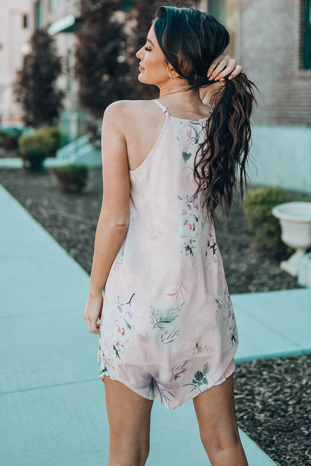 Palm Tree Leaf Print Navy Sleeveless Dress