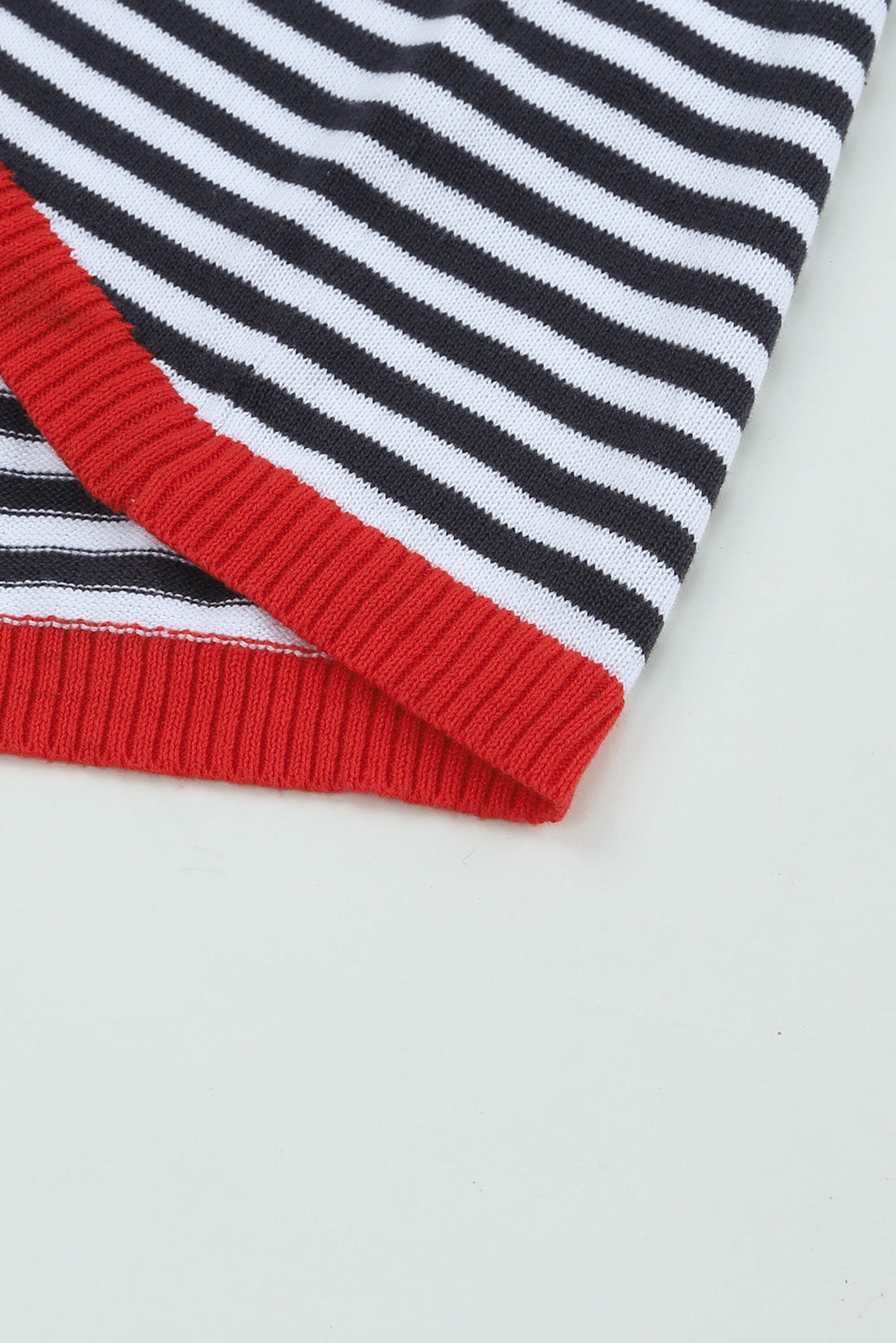 Fiery Red Contrast Trimmed Striped Drop Shoulder Sweater