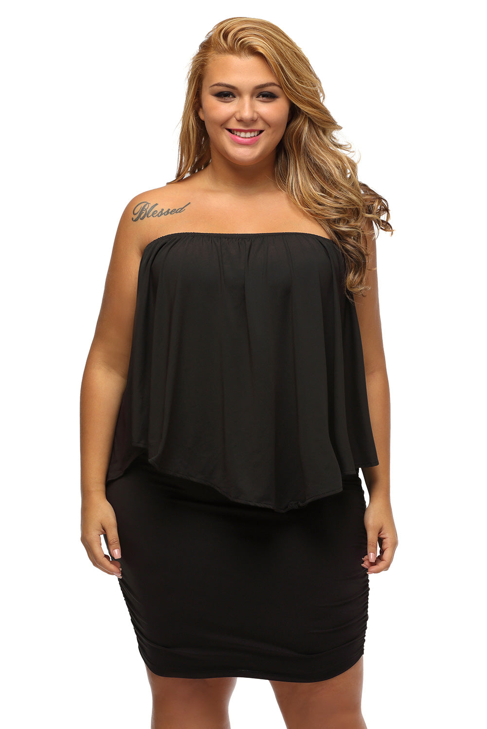 Multiple Dressing Layered Dark Blue Mini Poncho Dress