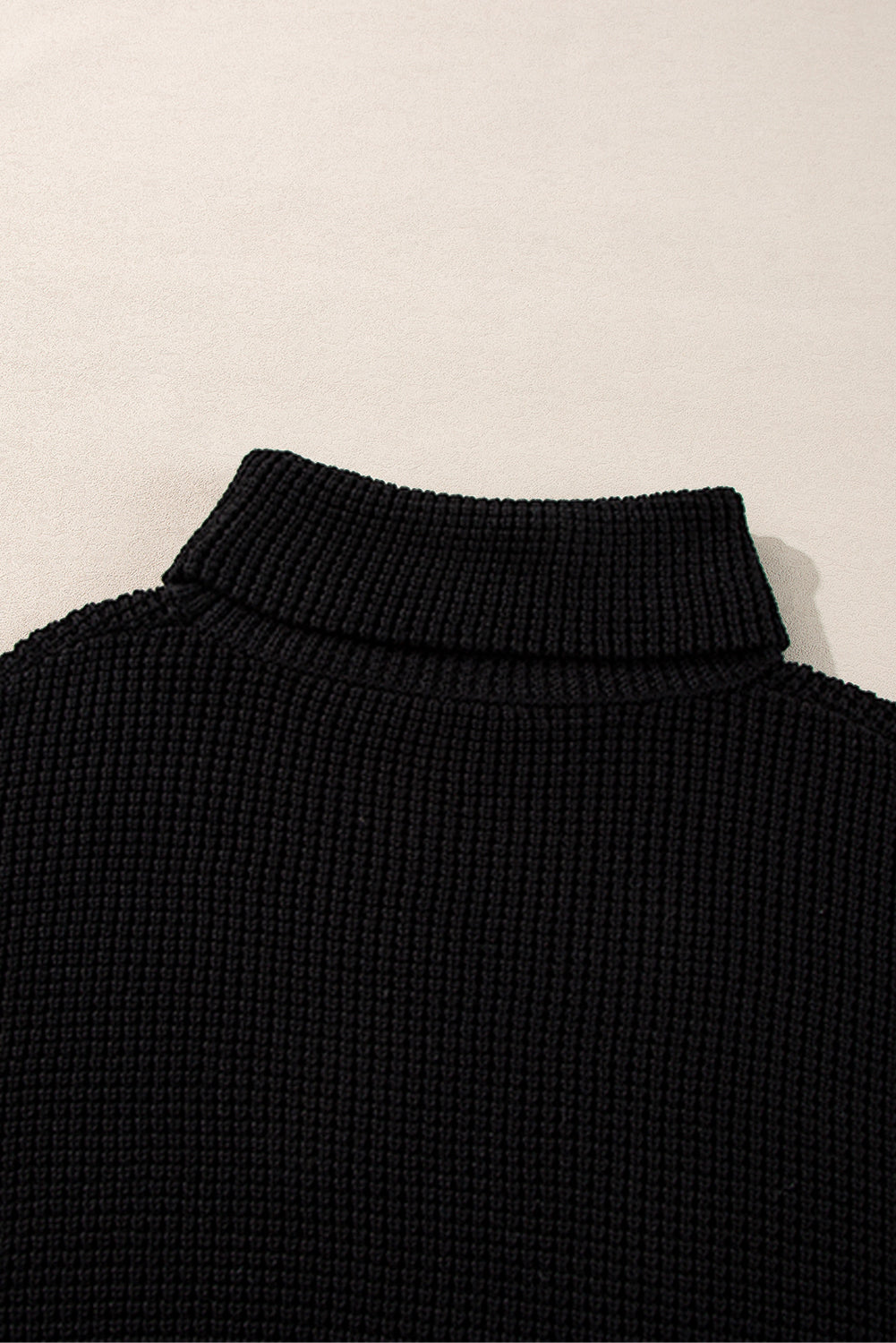 Smoke Gray Striped Plaid Patchwork Waffle Knit Turtleneck Sweater