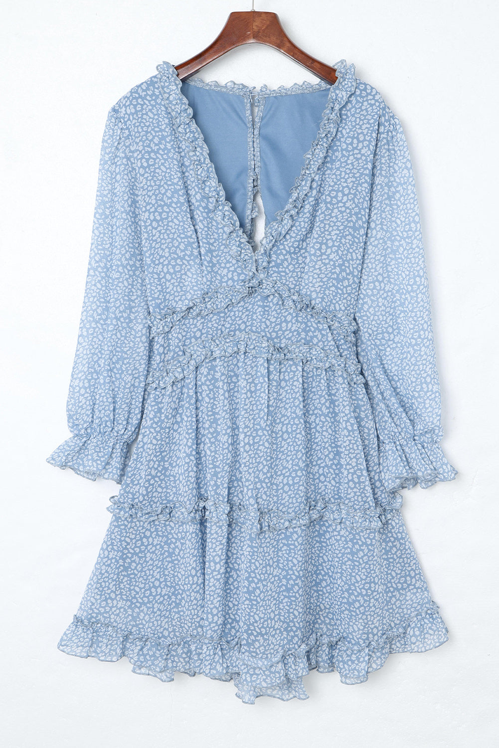 Blue Ruffle Detailing Open Back Floral Dress