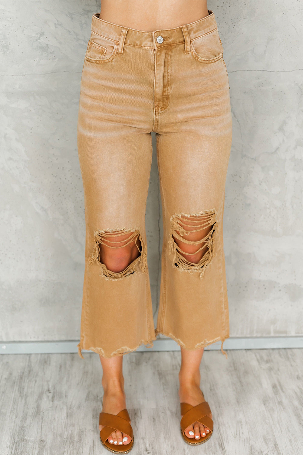 Black Distressed Hollow-out High Waist Cropped Flare Jeans