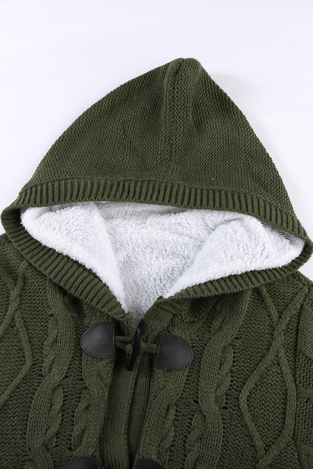 Fur Hood Horn Button Sweater Cardigan