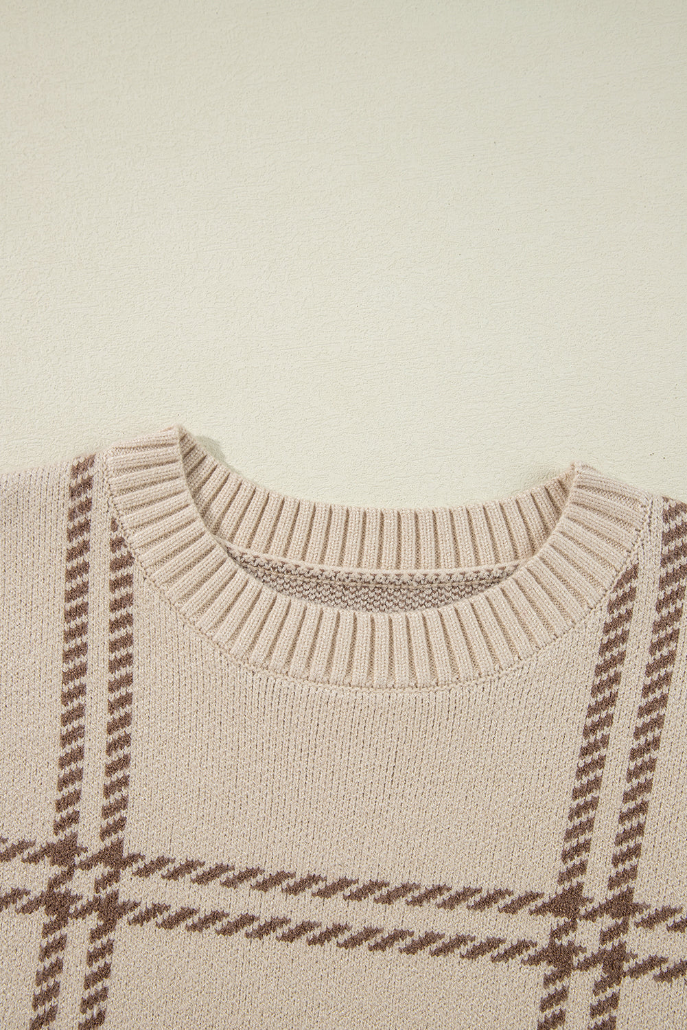 Pink Plaid Pattern Knitted Drop Shoulder Sweater