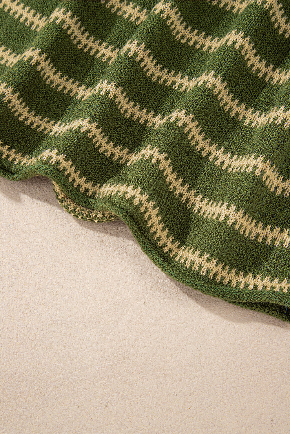 Khaki Stripe Drop Shoulder Casual Sweater