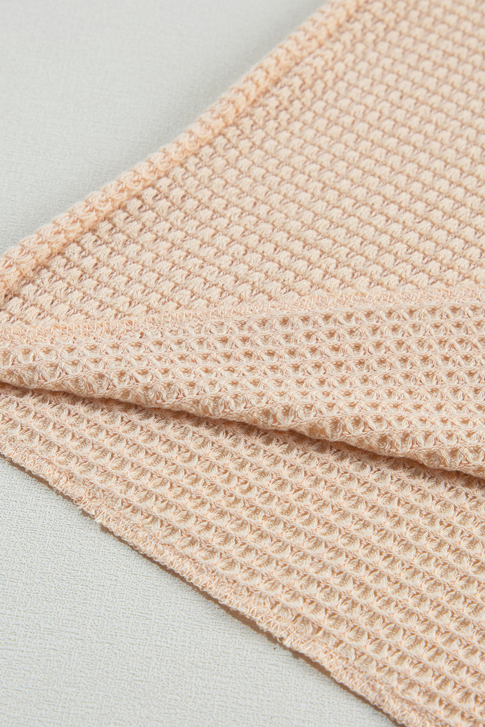 Parchment Textured Knit Split Neck Cuffed Short Sleeve Top