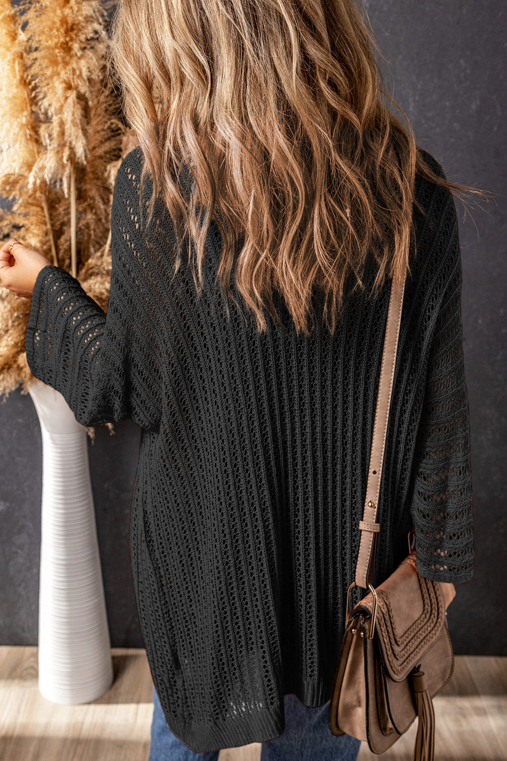 Sky Blue Hollow-out Bracelet Sleeve Knit Cardigan