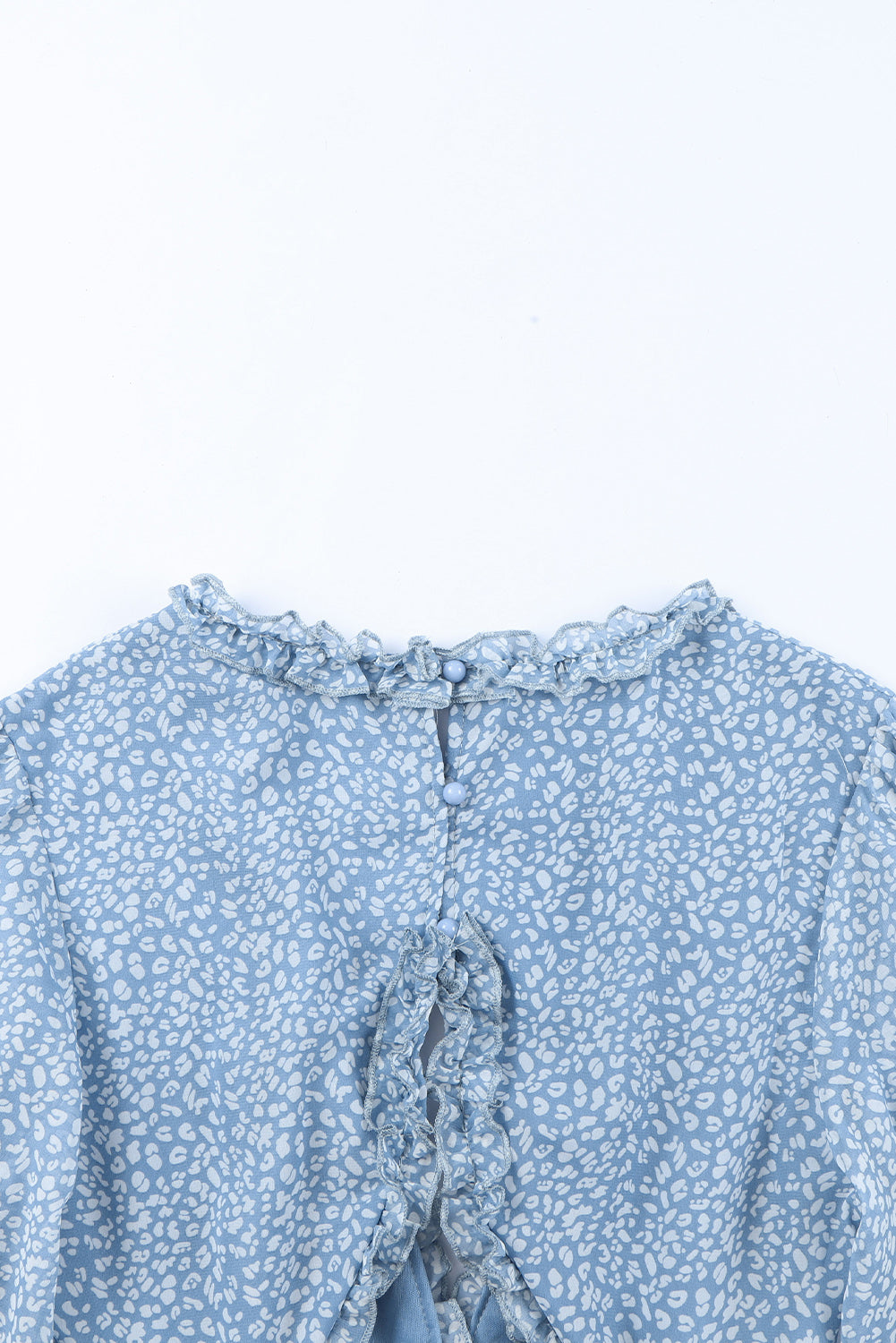 Blue Ruffle Detailing Open Back Floral Dress