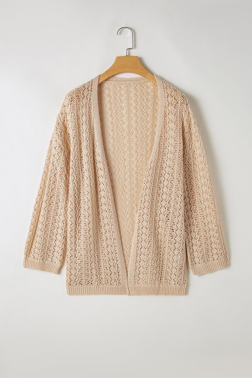 Black Hollow Out Knit Drop Shoulder Open Front Cardigan