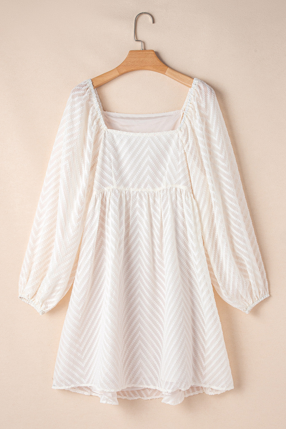 Classic Square Neck Puff Sleeve Babydoll Style Short Dress