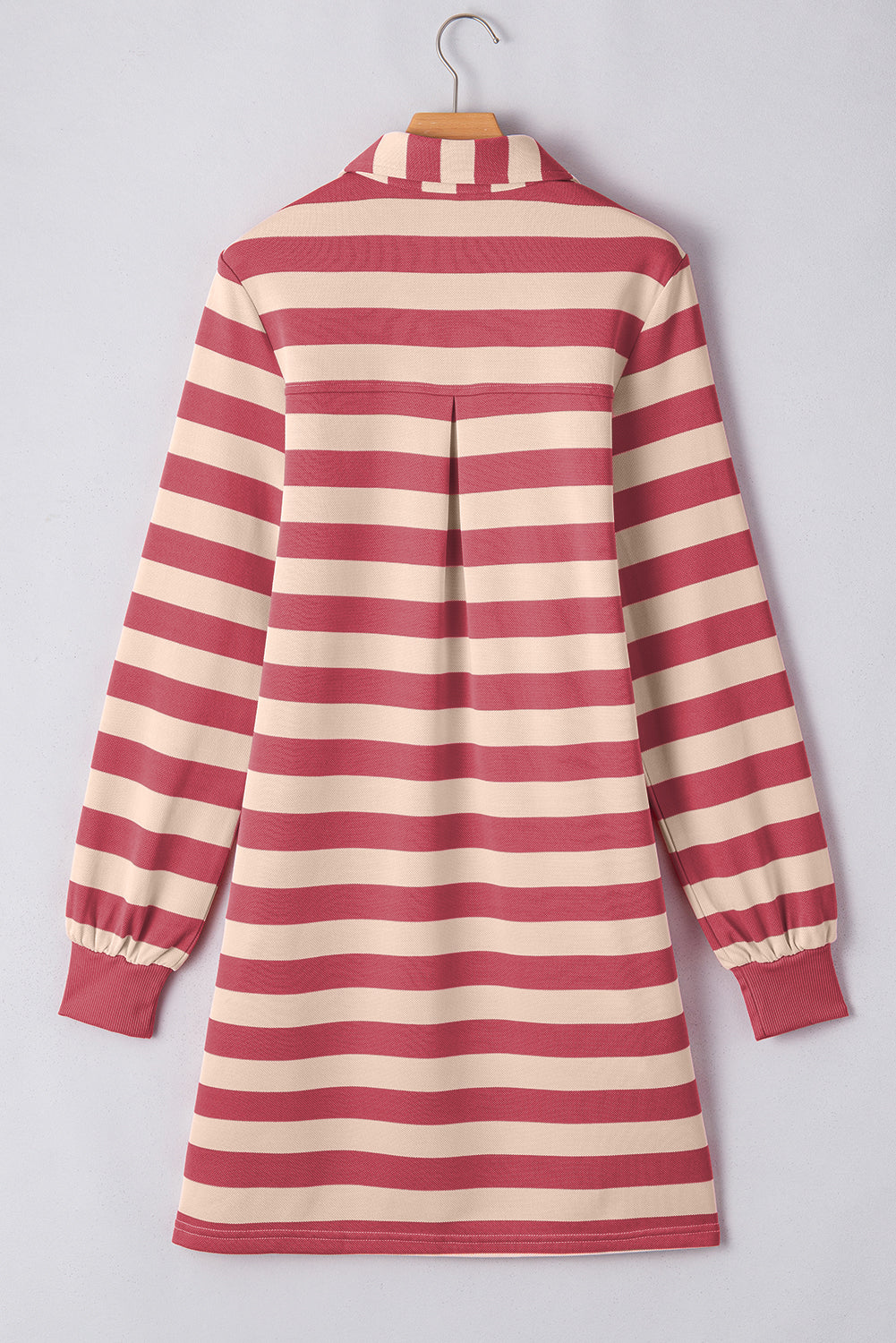Black Stripe Collared V Neck Long Sleeve Loose Casual Dress