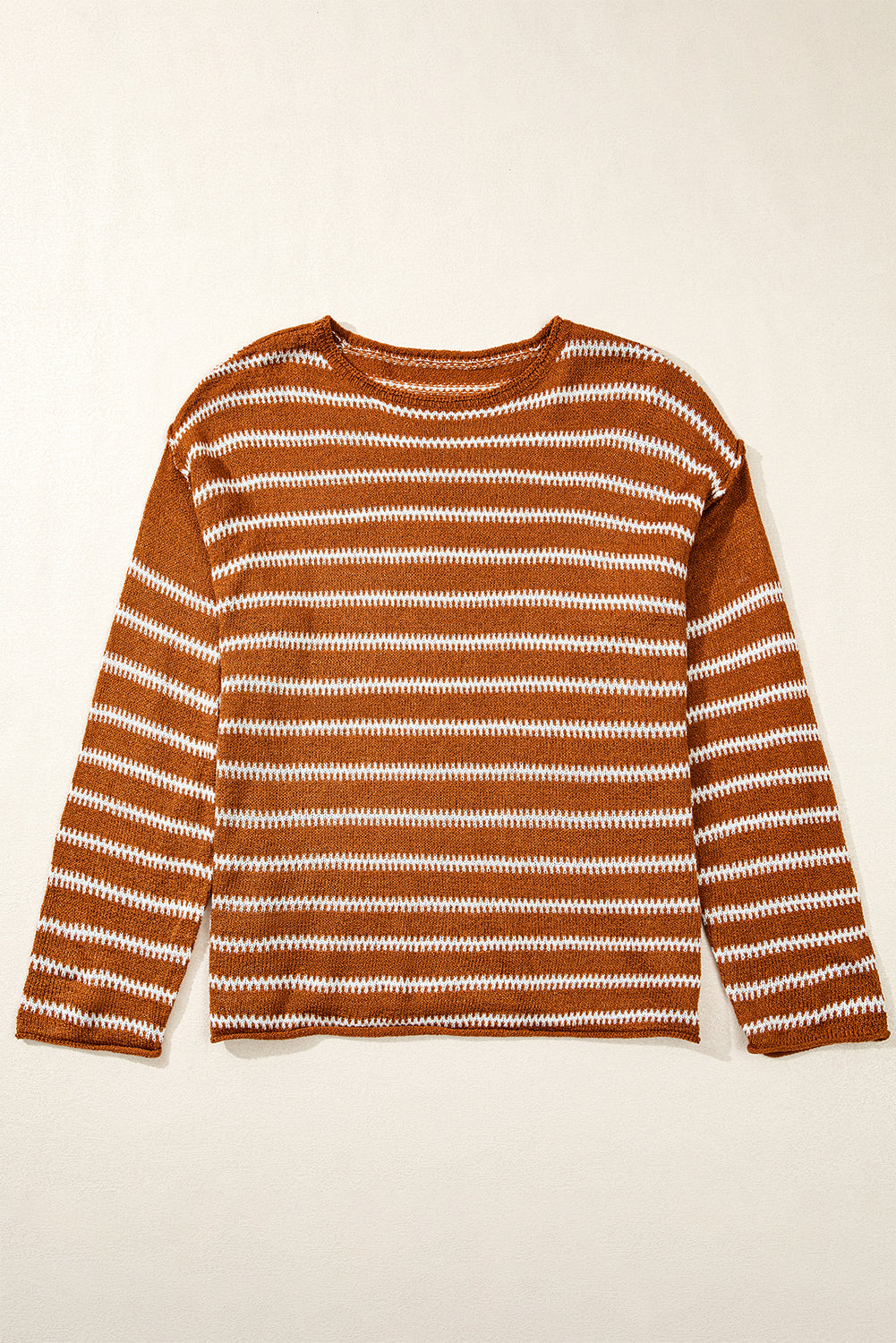 Khaki Stripe Drop Shoulder Casual Sweater