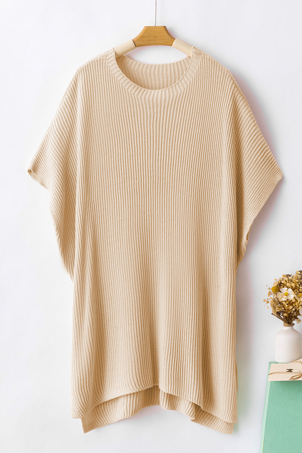 Haze Blue Short Sleeve Side Slit Oversized Sweater