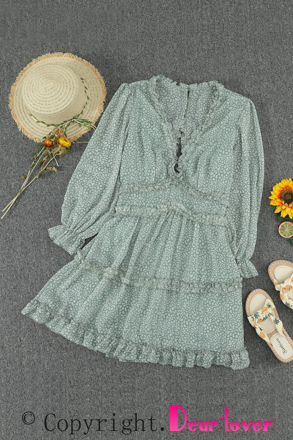 Blue Ruffle Detailing Open Back Floral Dress